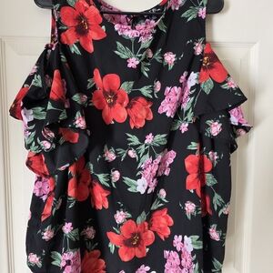 Floral Ruffle Cold Shoulder Top